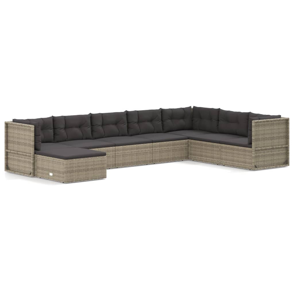 7-delige Loungeset met kussens poly rattan grijs