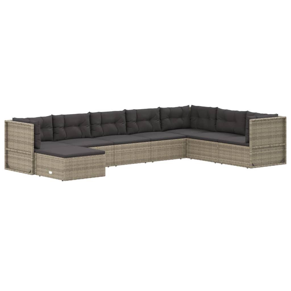 7-delige Loungeset met kussens poly rattan grijs