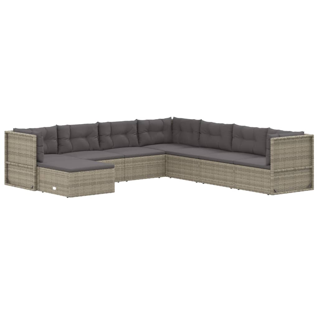 10-delige Loungeset met kussens poly rattan grijs