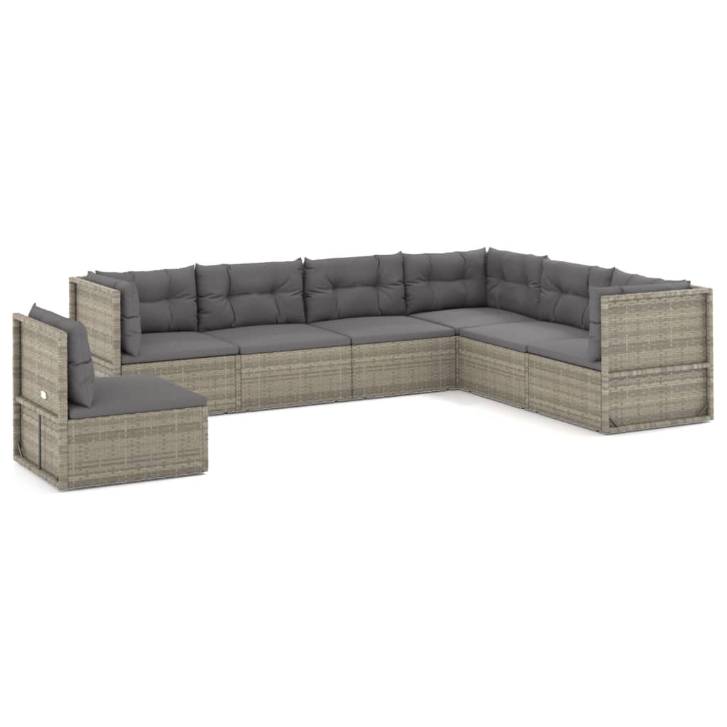 9-delige Loungeset met kussens poly rattan grijs