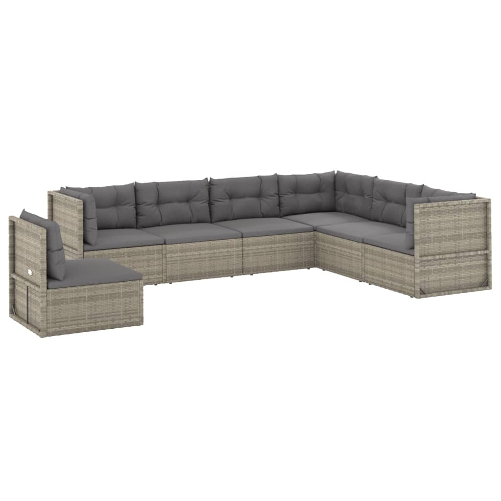 9-delige Loungeset met kussens poly rattan grijs