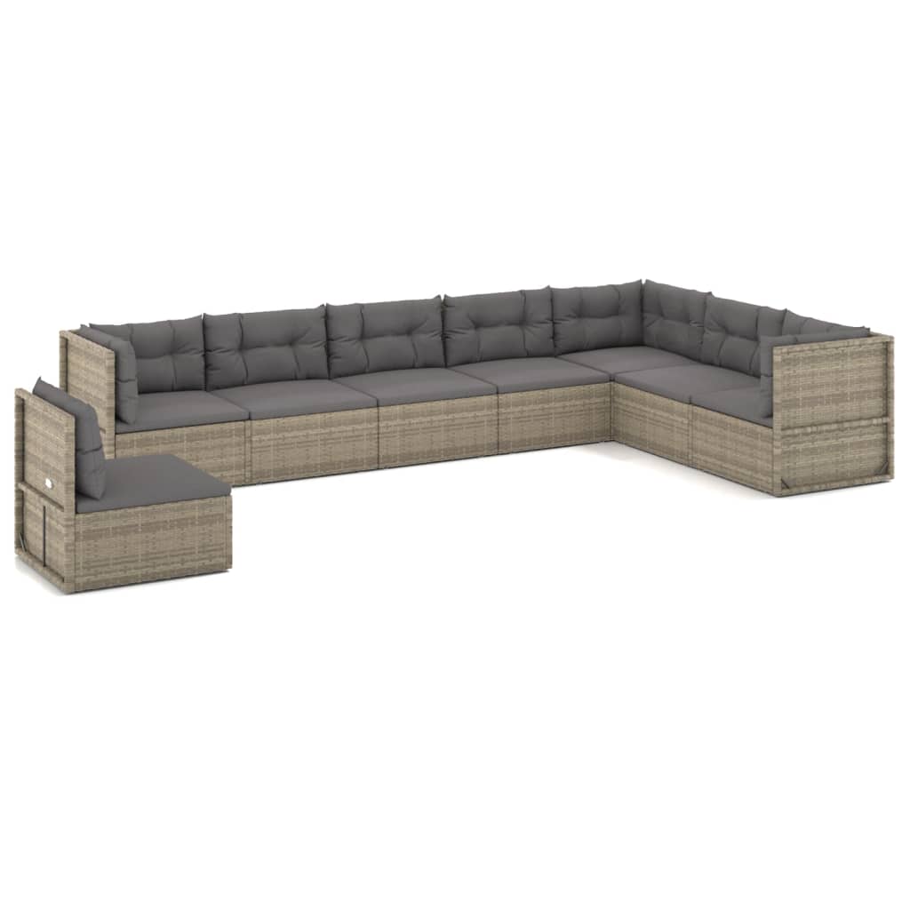 9-delige Loungeset met kussens poly rattan grijs