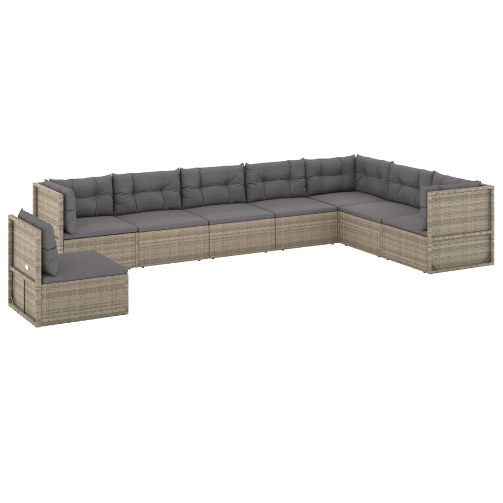 9-delige Loungeset met kussens poly rattan grijs