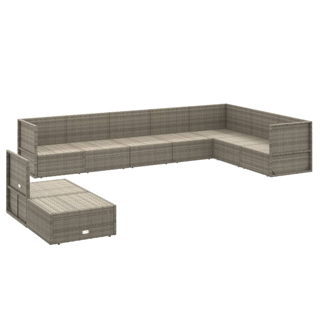 9-delige Loungeset met kussens poly rattan grijs