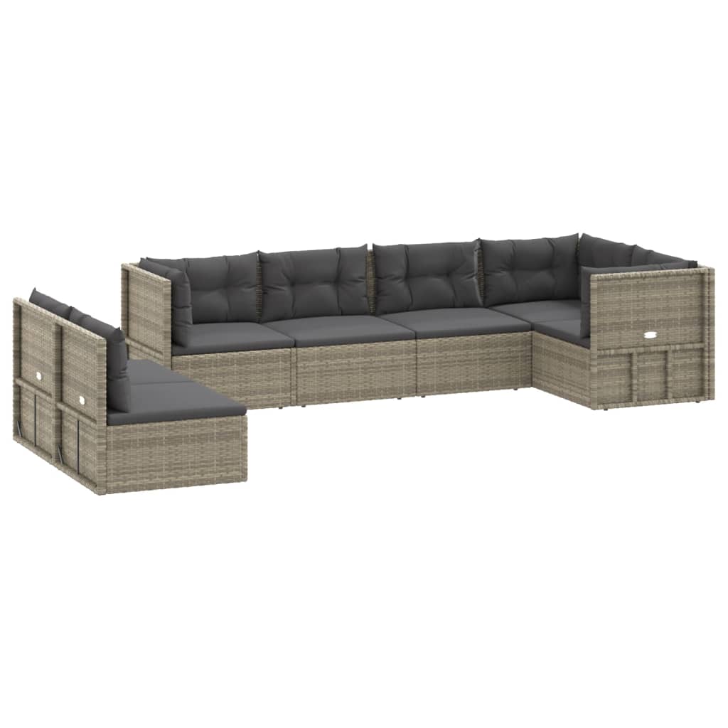 8-delige Loungeset met kussens poly rattan grijs