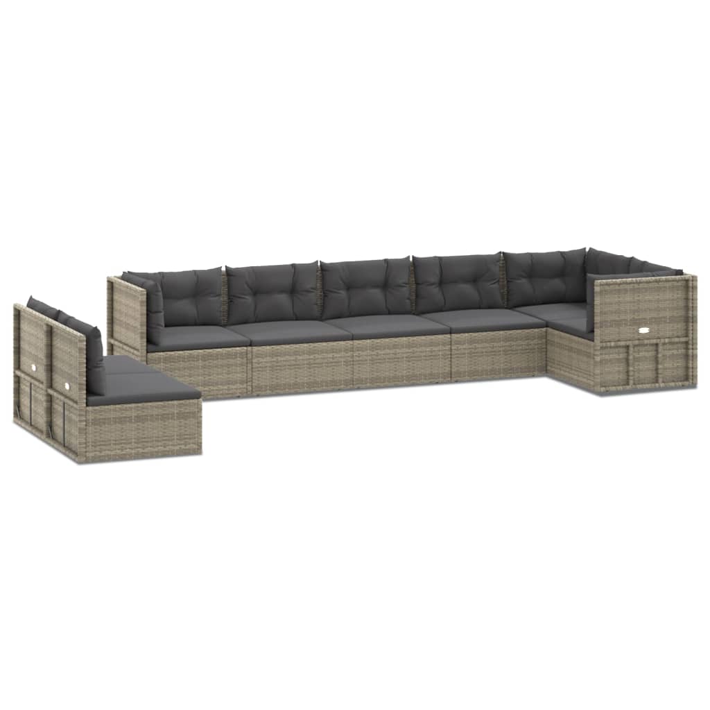 8-delige Loungeset met kussens poly rattan grijs