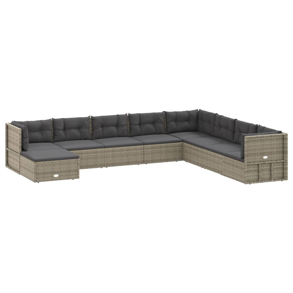 8-delige Loungeset met kussens poly rattan grijs