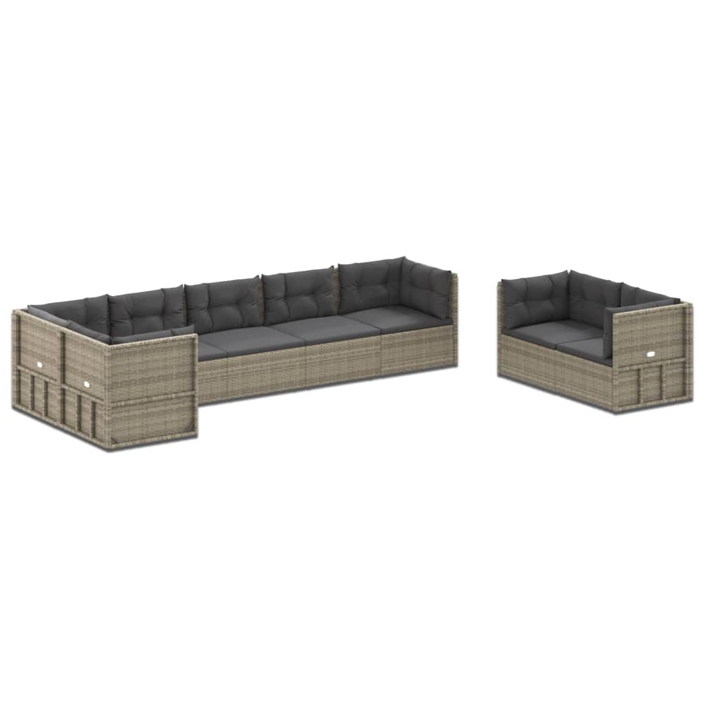 8-delige Loungeset met kussens poly rattan grijs