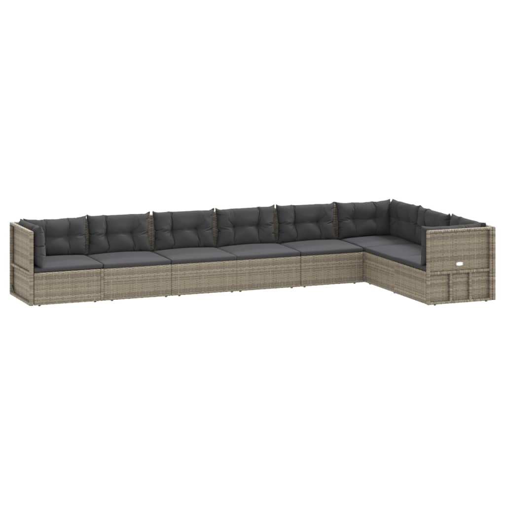 9-delige Loungeset met kussens poly rattan grijs