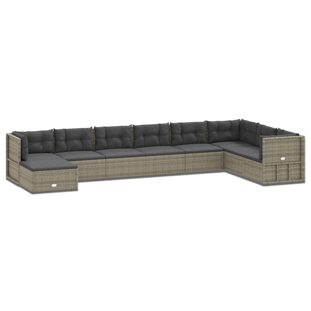 9-delige Loungeset met kussens poly rattan grijs