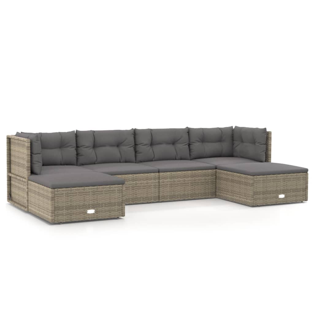 7-delige Loungeset met kussens poly rattan grijs