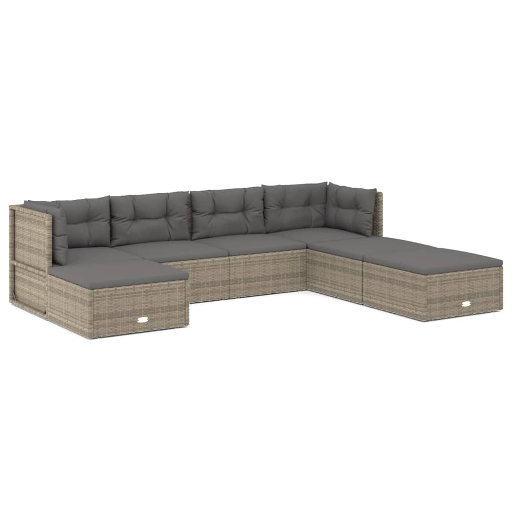 7-delige Loungeset met kussens poly rattan grijs