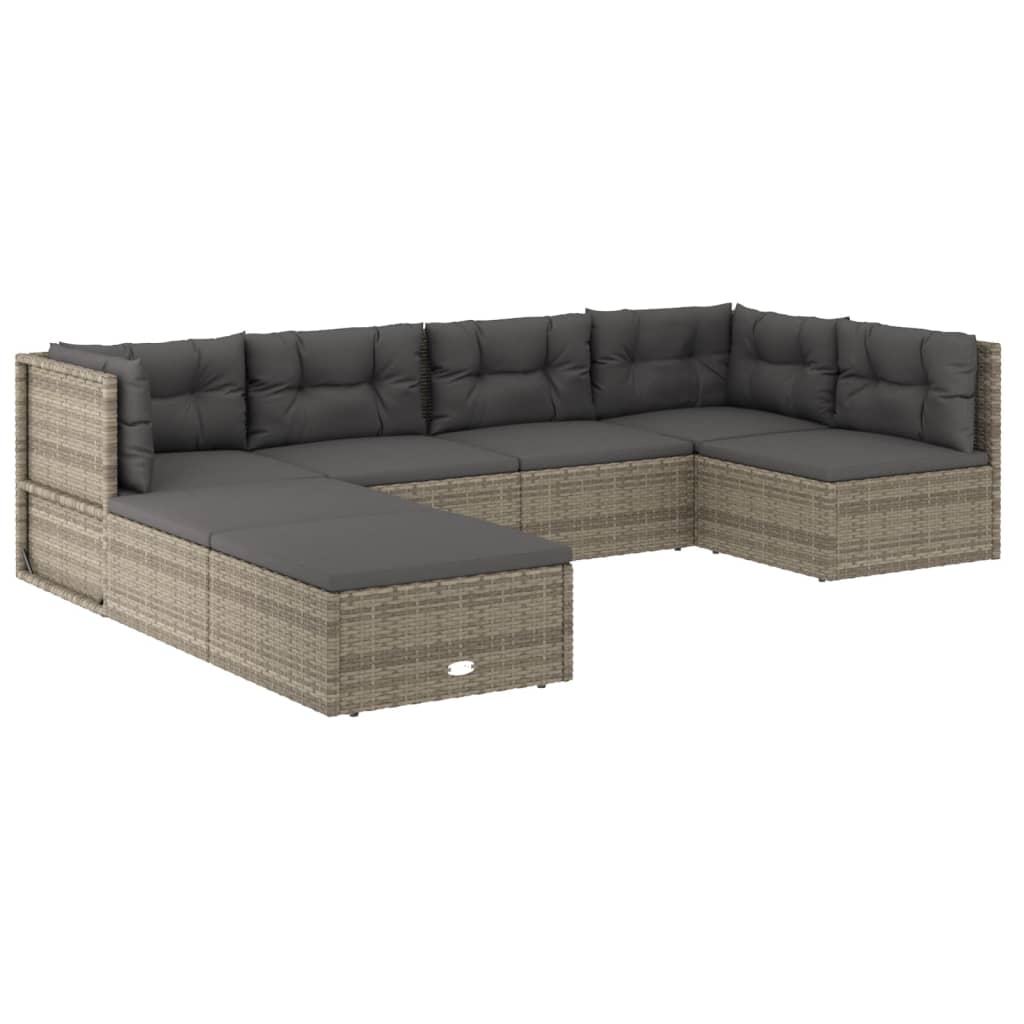 7-delige Loungeset met kussens poly rattan grijs