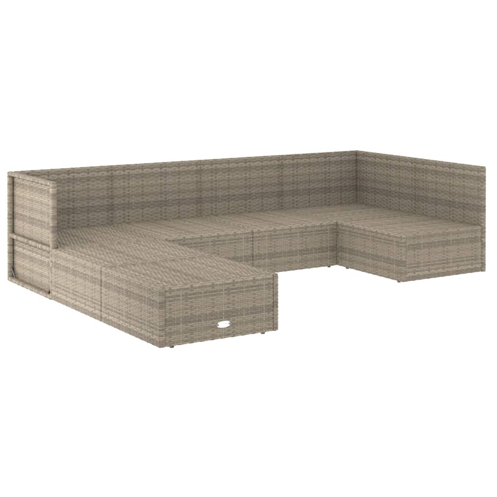 7-delige Loungeset met kussens poly rattan grijs