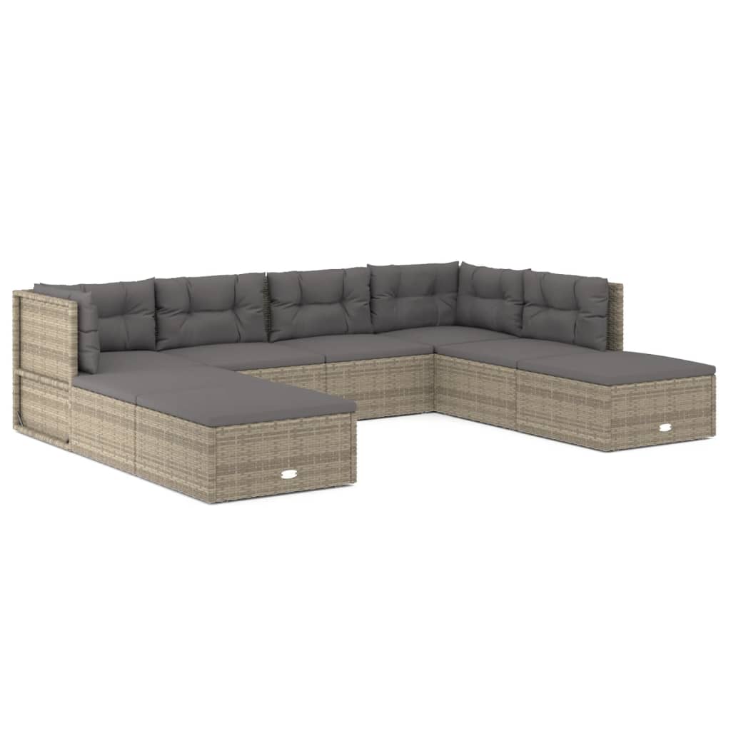 8-delige Loungeset met kussens poly rattan grijs