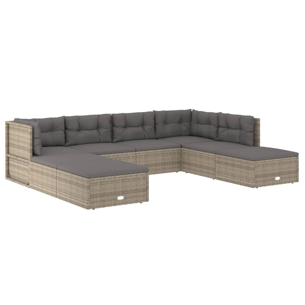 7-delige Loungeset met kussens poly rattan grijs