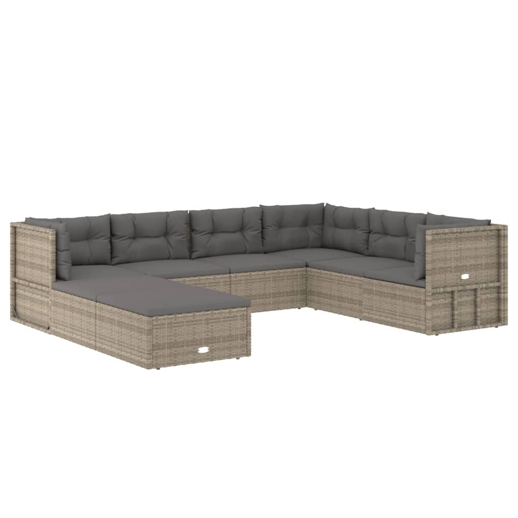 7-delige Loungeset met kussens poly rattan grijs