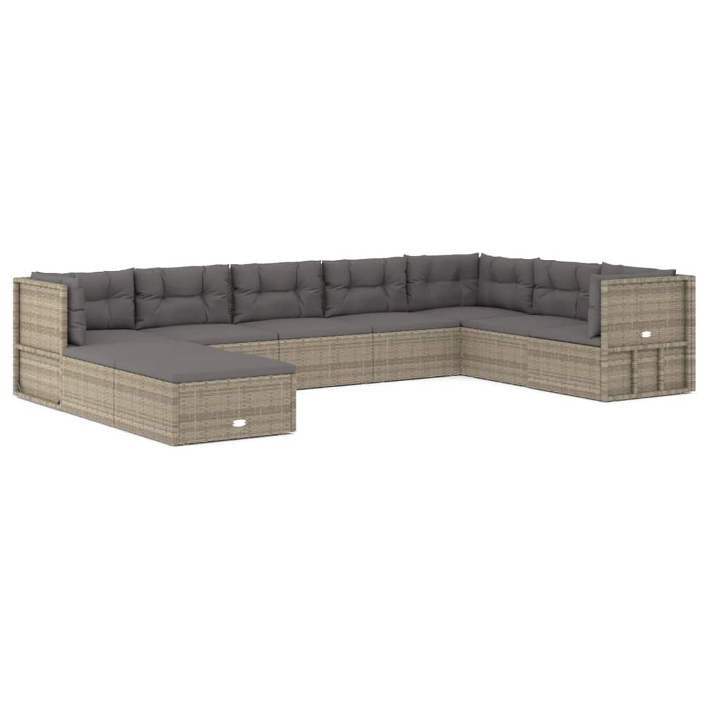 7-delige Loungeset met kussens poly rattan grijs