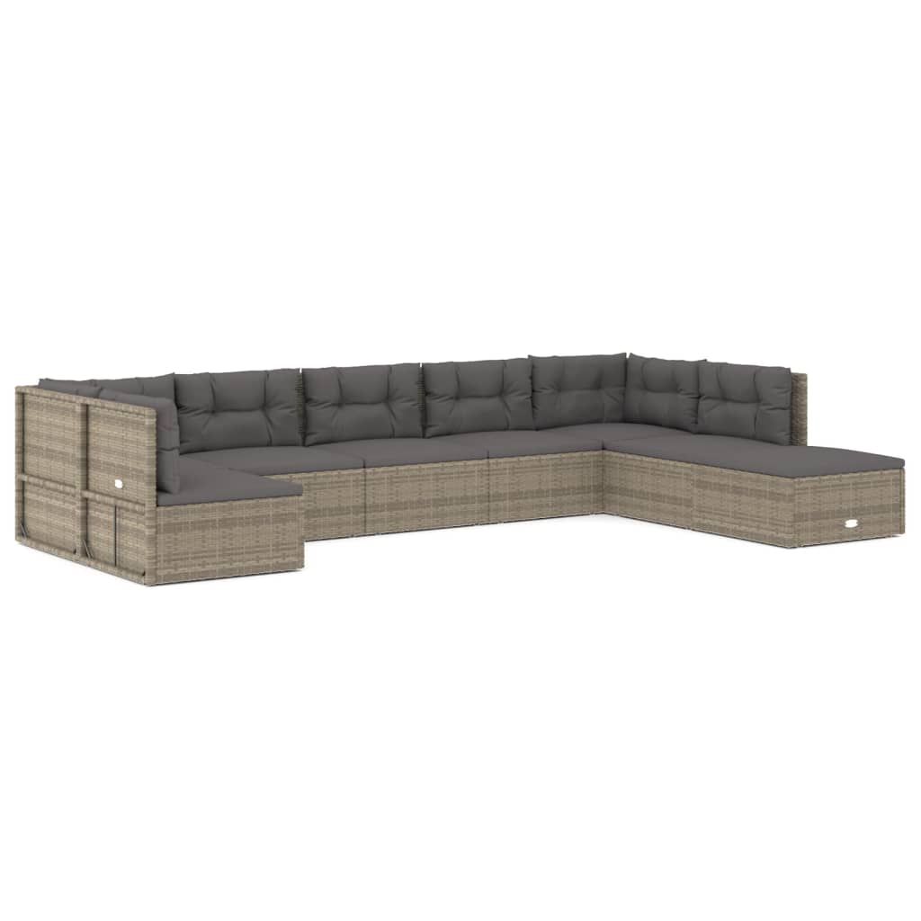 7-delige Loungeset met kussens poly rattan grijs