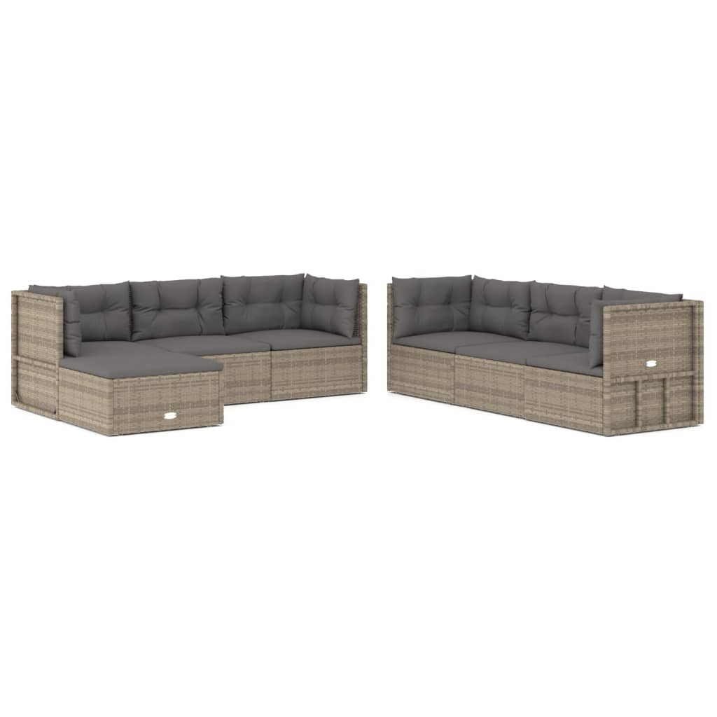 7-delige Loungeset met kussens poly rattan grijs