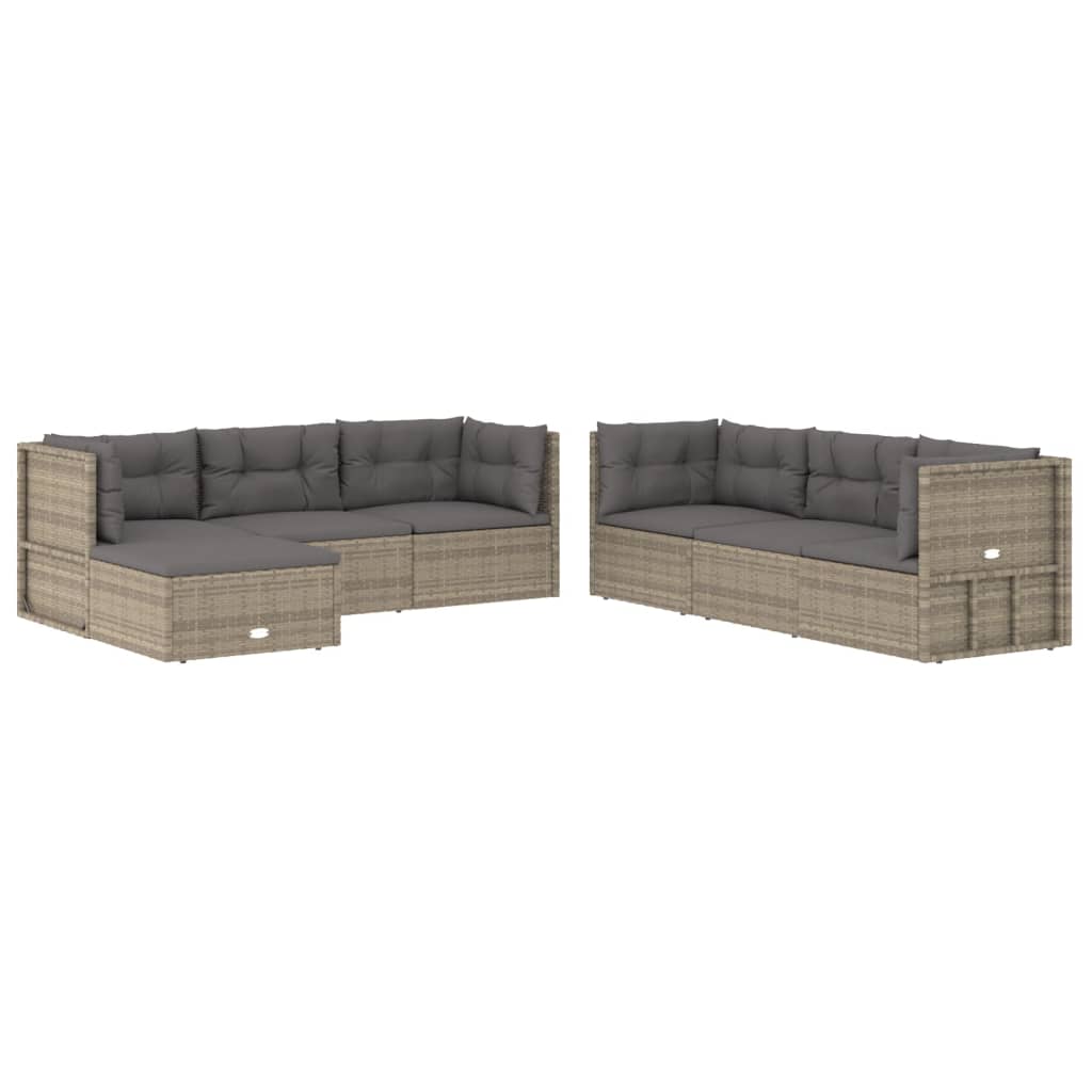 7-delige Loungeset met kussens poly rattan grijs