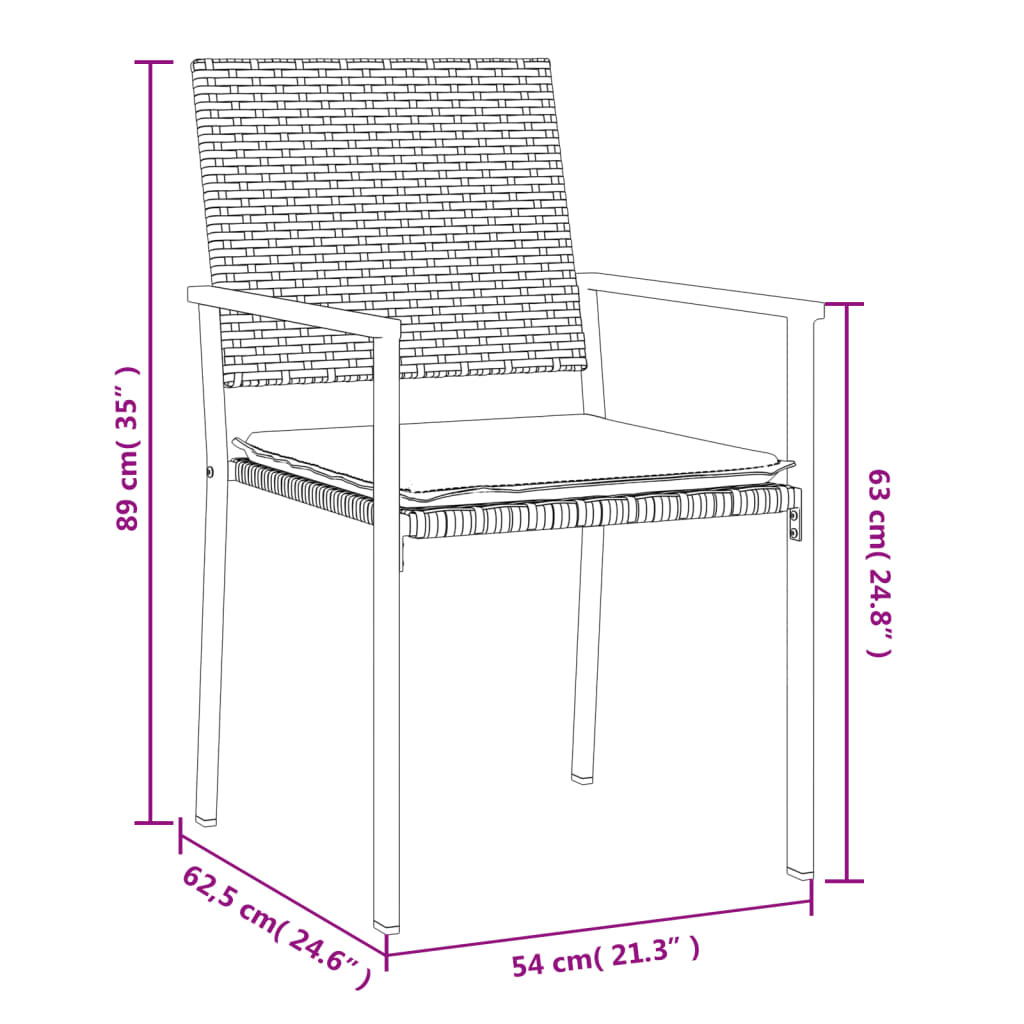 3-delige Tuinset met kussens poly rattan en staal