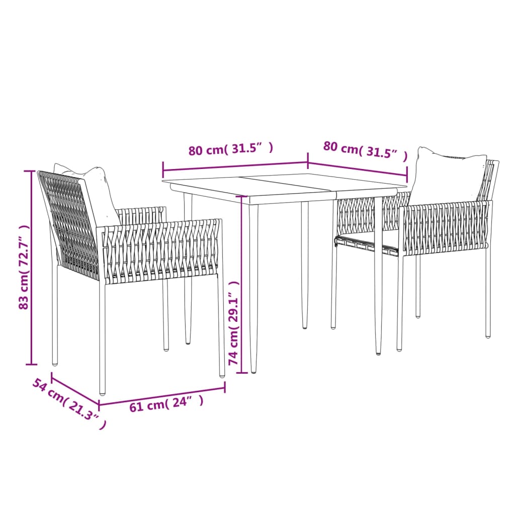 5-delige Tuinset met kussens poly rattan en staal