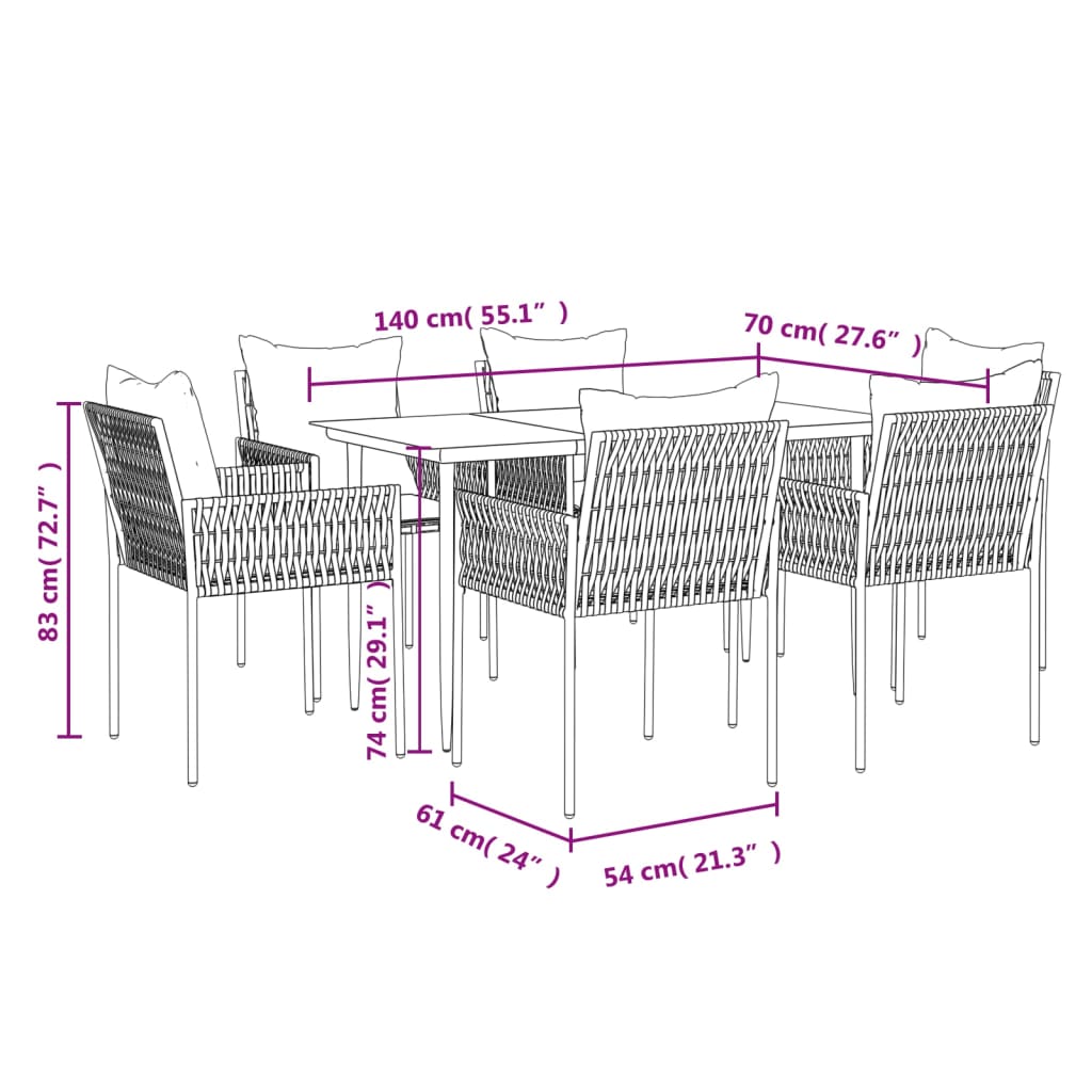 Ensemble de jardin 5 pièces avec coussins en polyrotin et acier