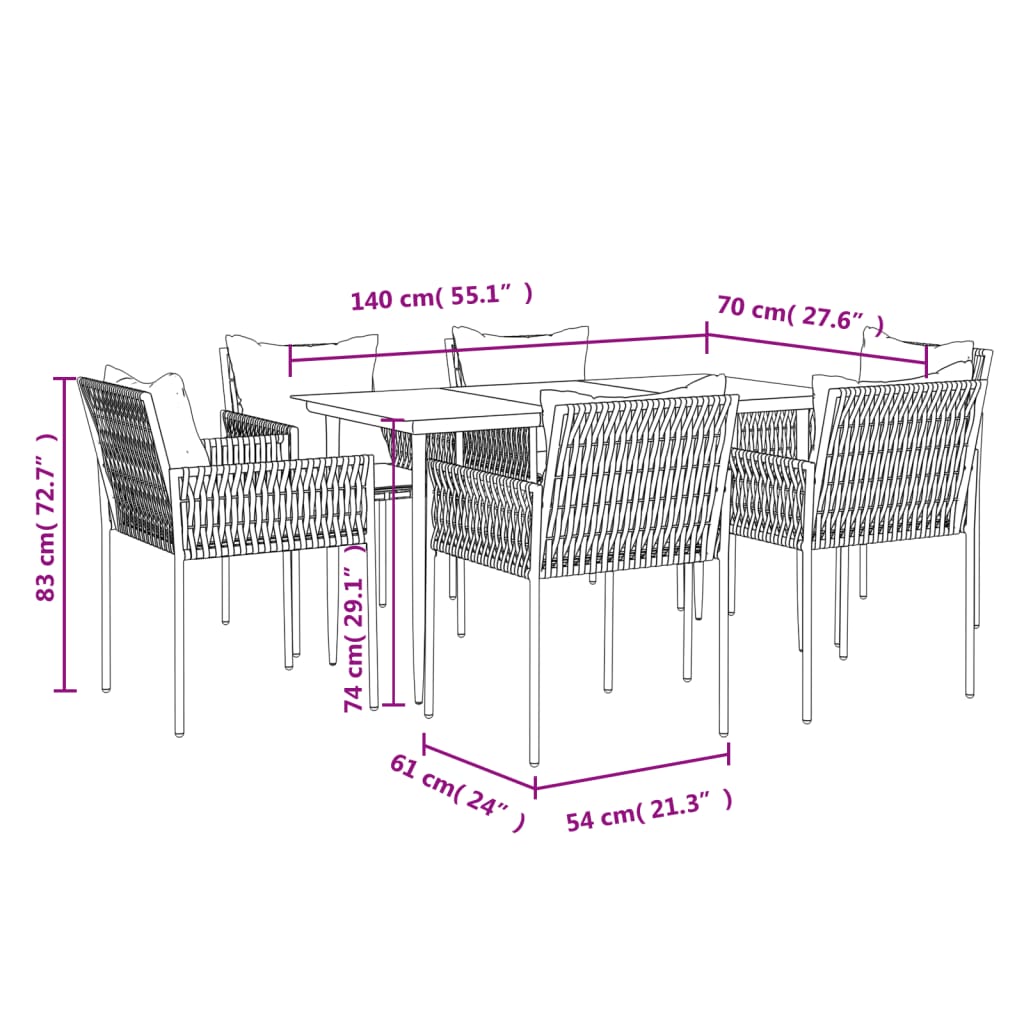 Ensemble de jardin 5 pièces avec coussins en polyrotin et acier