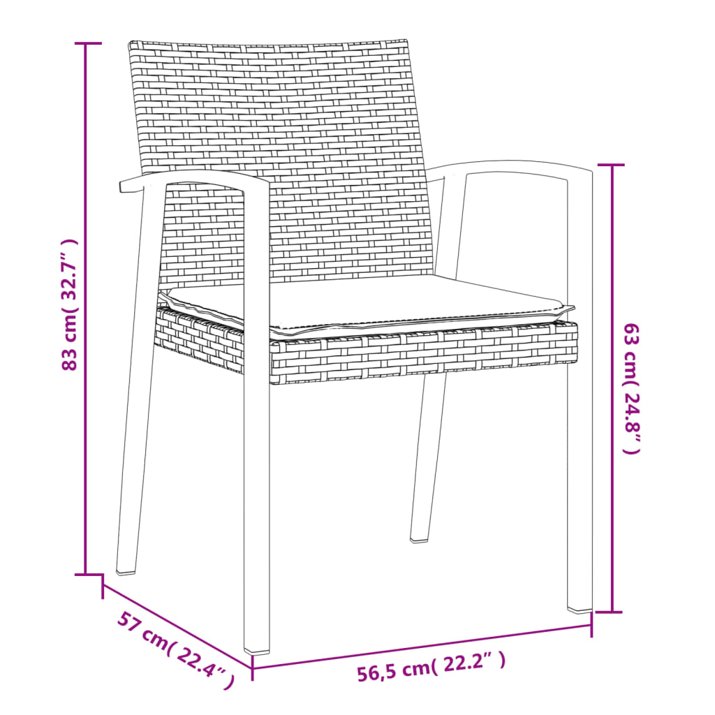 Chaises de jardin 6 pcs avec coussins 56,5x57x83 cm poly rotin