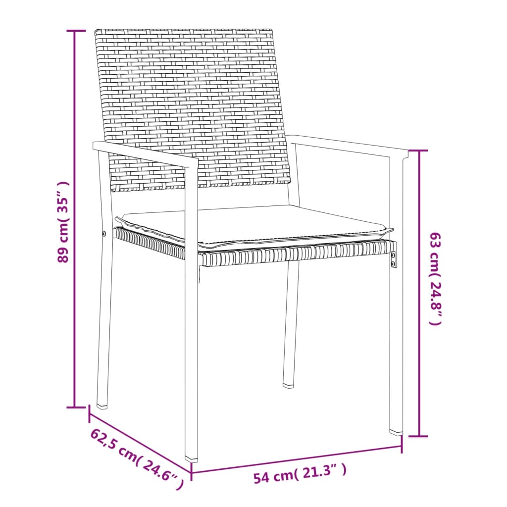 Tuinstoelen 4 st met kussens 54x62,5x89 cm poly rattan zwart