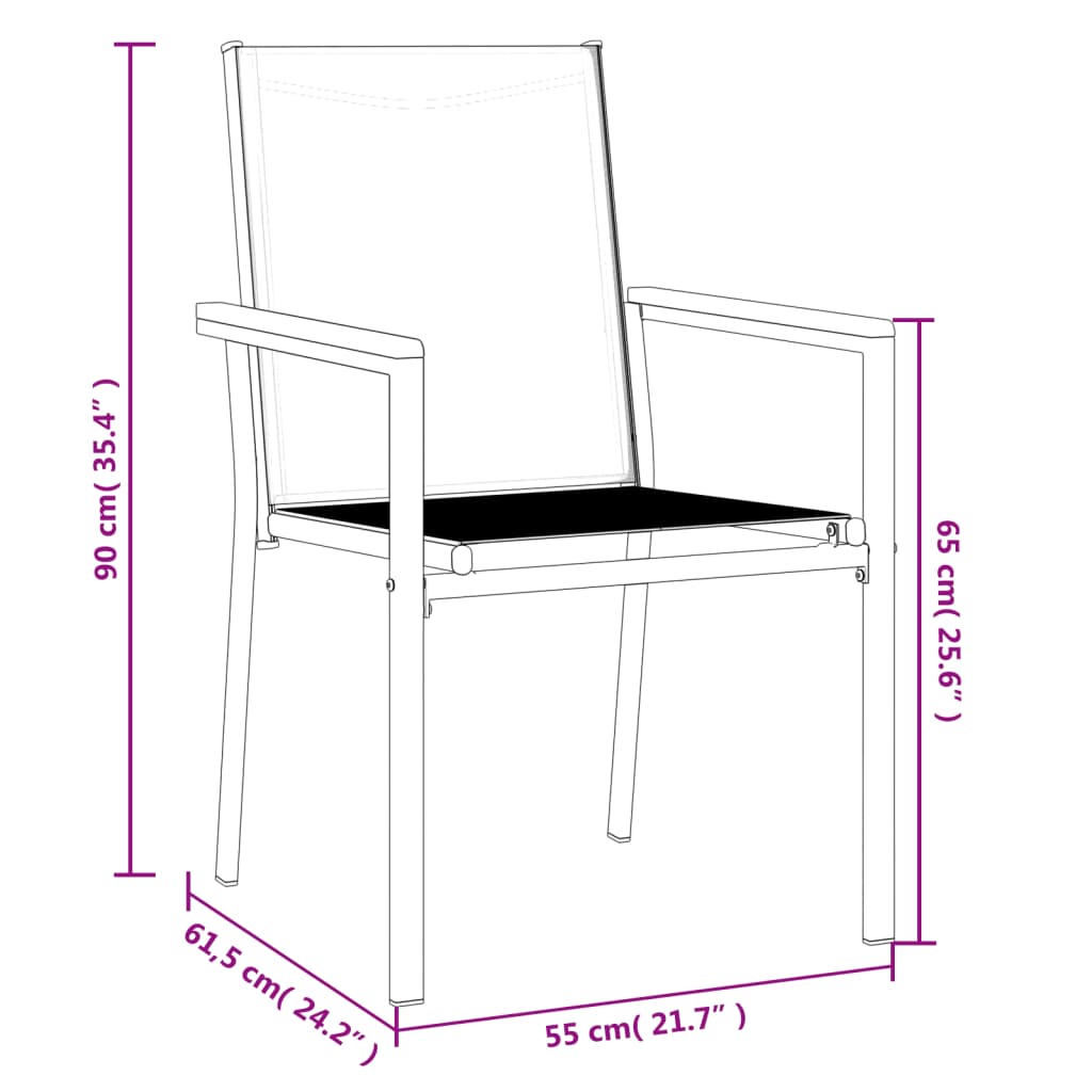 Tuinstoelen 6 st 55x61,5x90 cm textileen en staal zwart