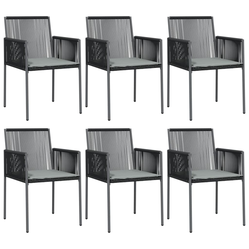 Chaises de jardin 6 pcs avec coussins 54x60,5x83,5 cm poly rotin noir