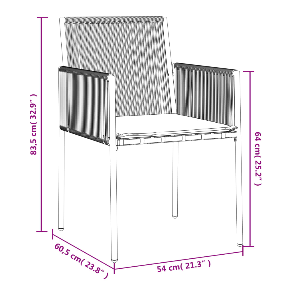 Tuinstoelen 6 st met kussens 54x60,5x83,5 cm poly rattan zwart