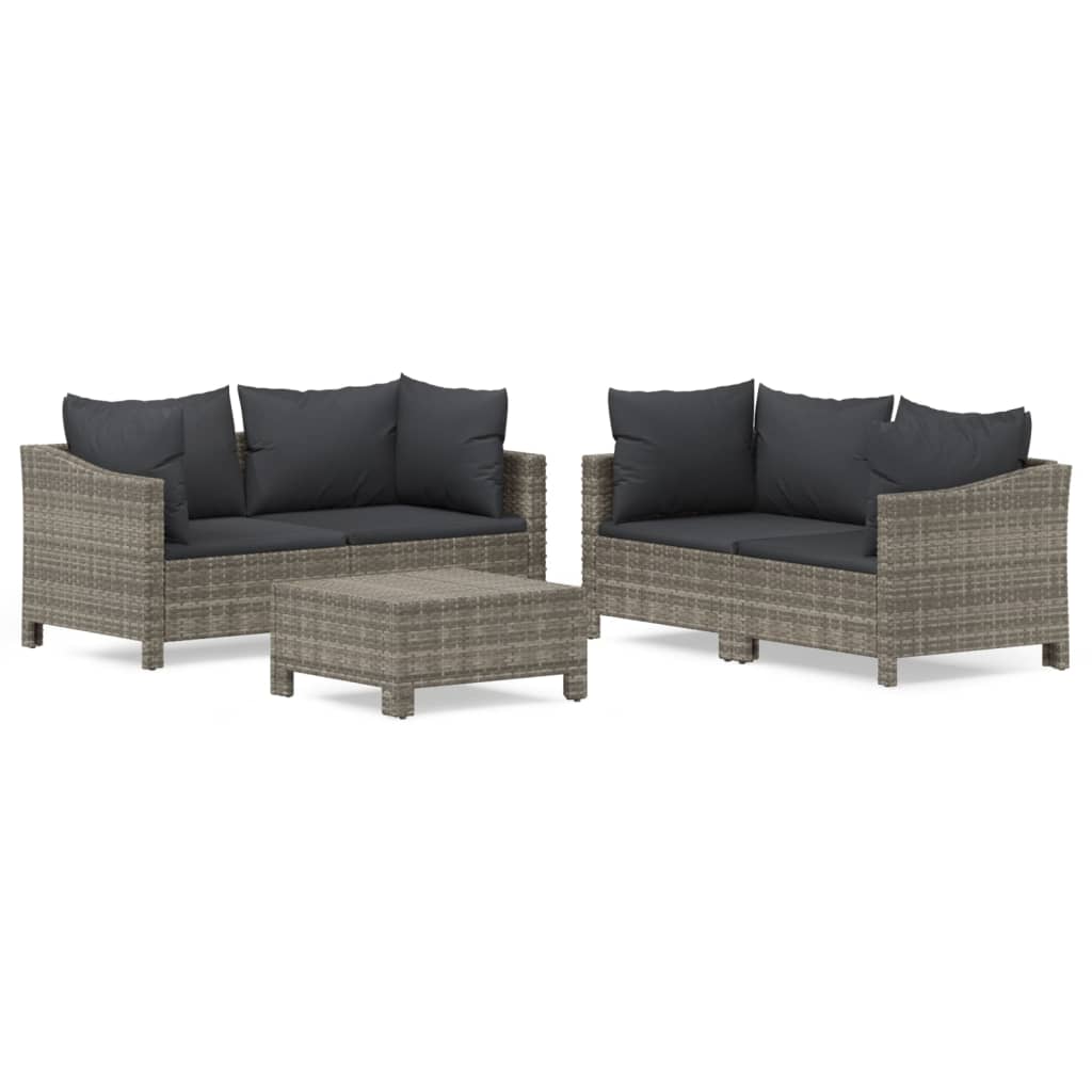 7-delige Loungeset met kussens poly rattan grijs