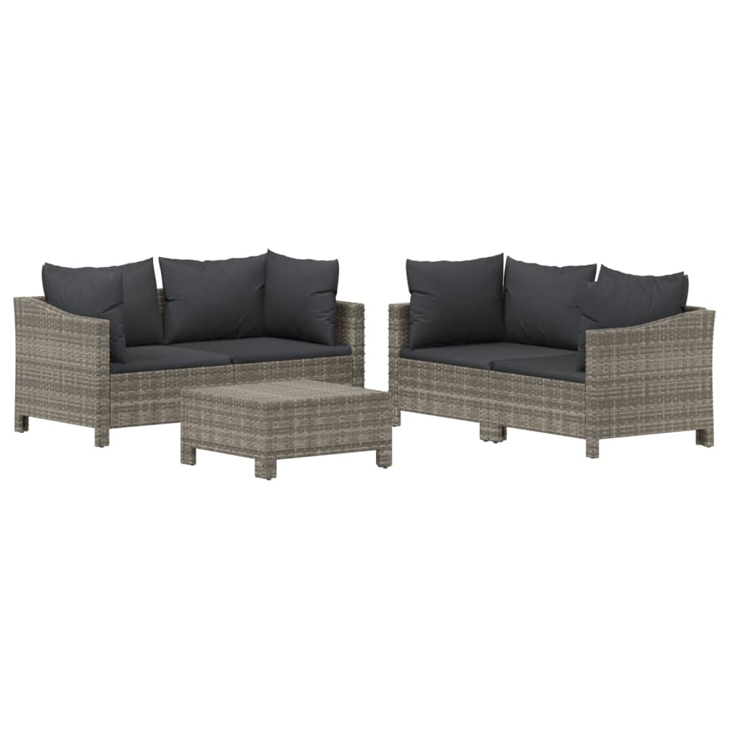 7-delige Loungeset met kussens poly rattan grijs