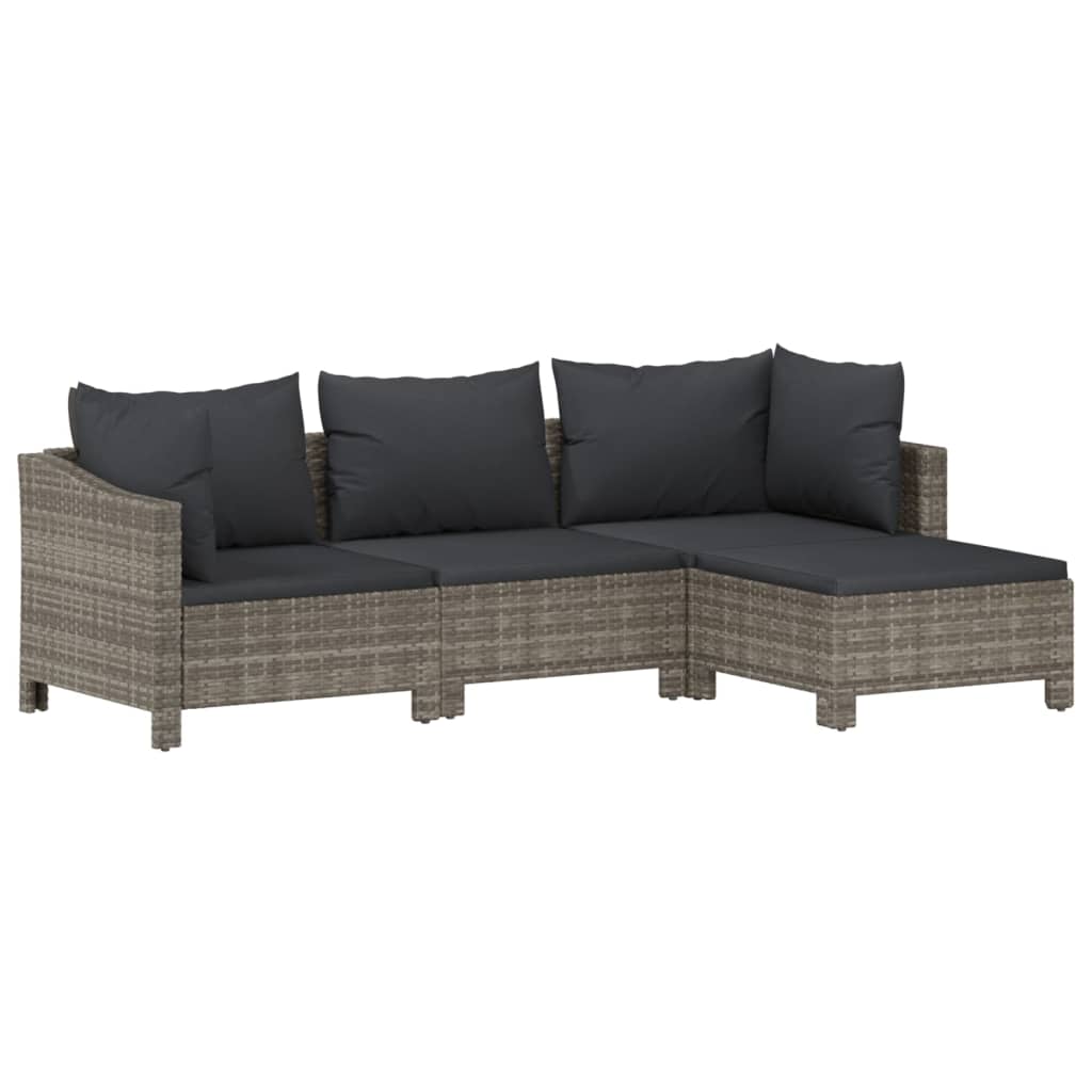 7-delige Loungeset met kussens poly rattan grijs