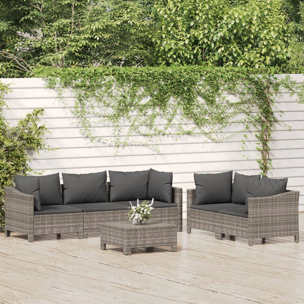 7-delige Loungeset met kussens poly rattan grijs