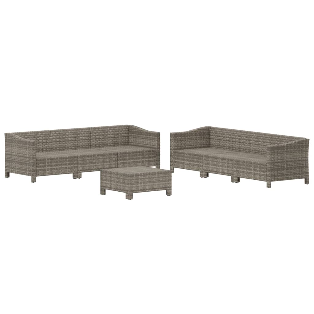 7-delige Loungeset met kussens poly rattan grijs