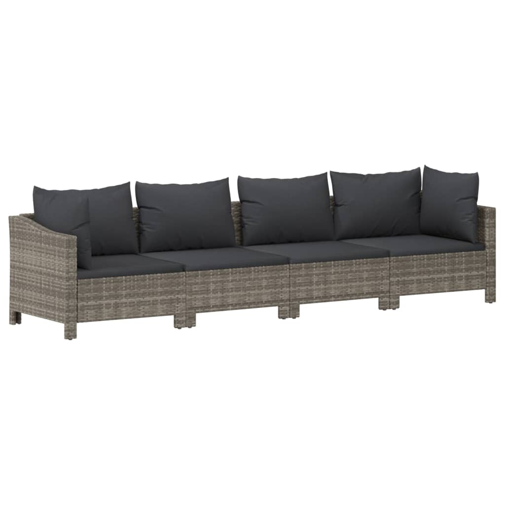 7-delige Loungeset met kussens poly rattan grijs