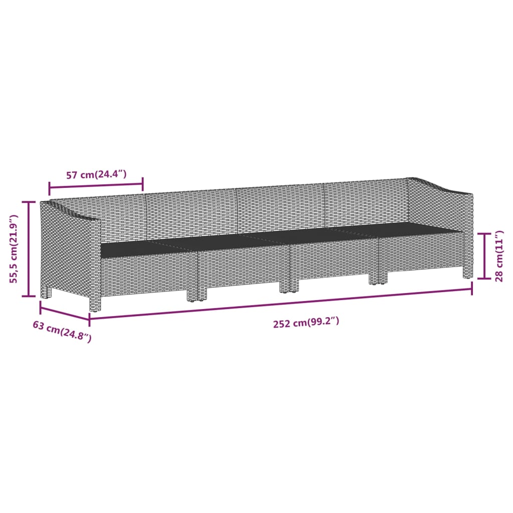 7-delige Loungeset met kussens poly rattan grijs