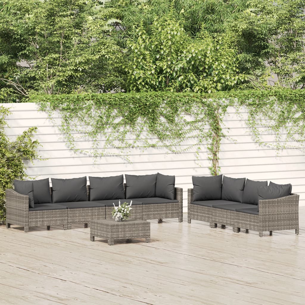 7-delige Loungeset met kussens poly rattan grijs