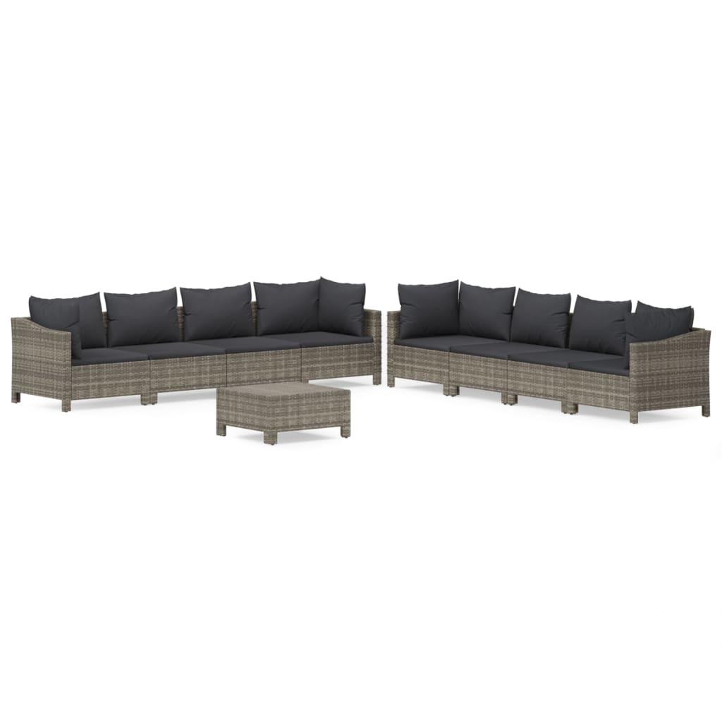 7-delige Loungeset met kussens poly rattan grijs