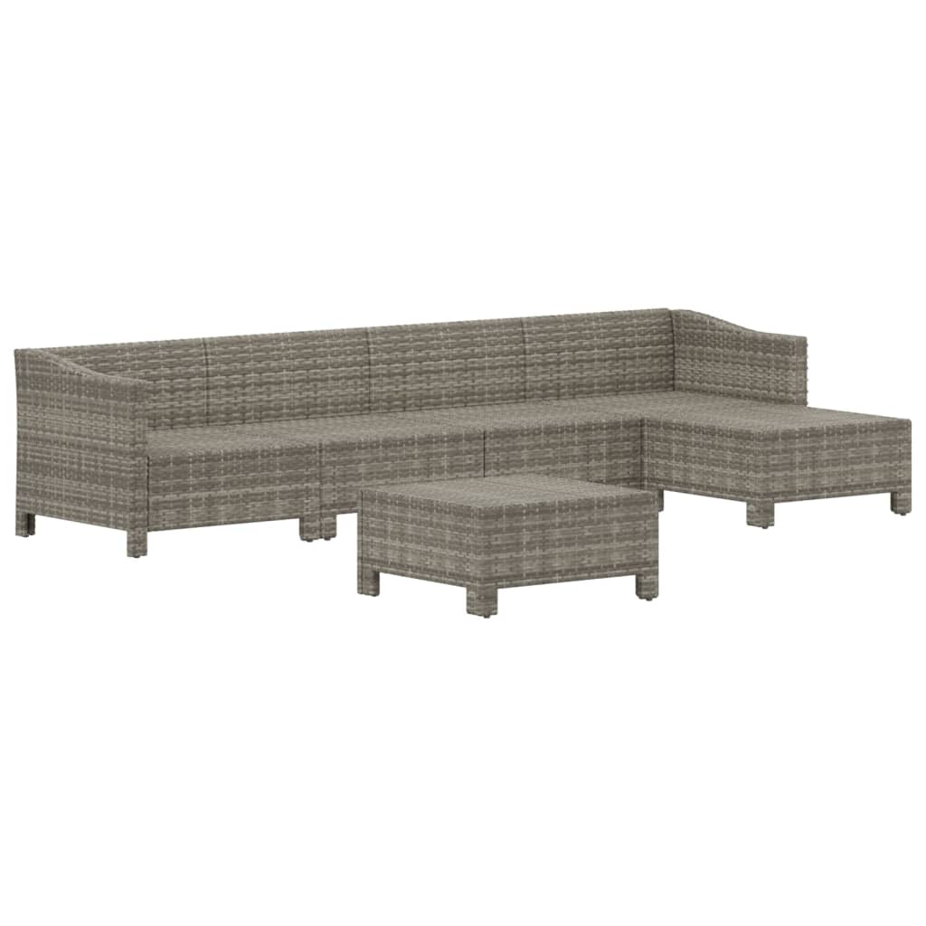 6-delige Loungeset met kussens poly rattan grijs