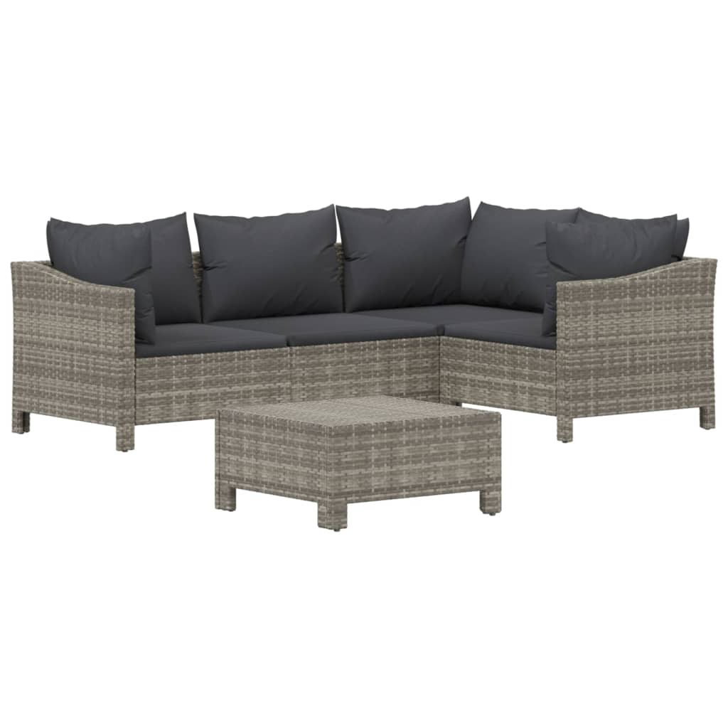 5-delige Loungeset met kussens poly rattan grijs