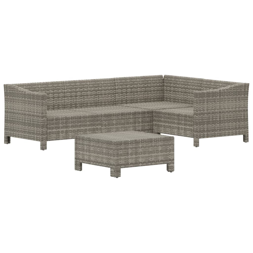 5-delige Loungeset met kussens poly rattan grijs