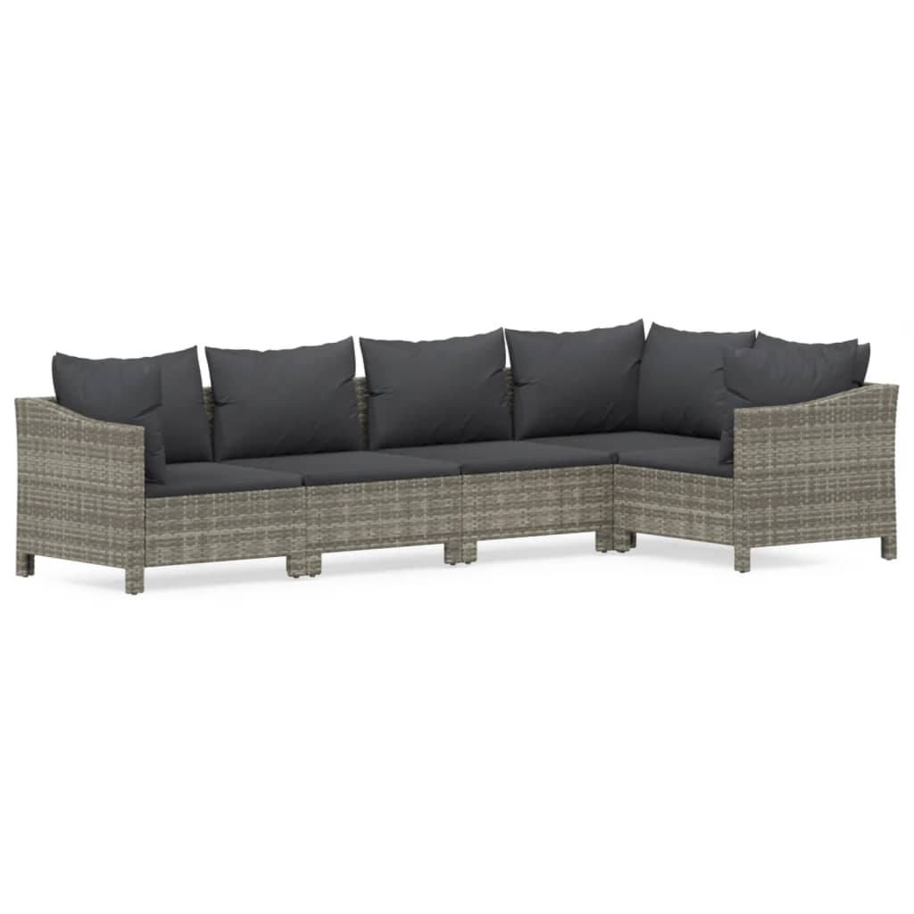 5-delige Loungeset met kussens poly rattan grijs