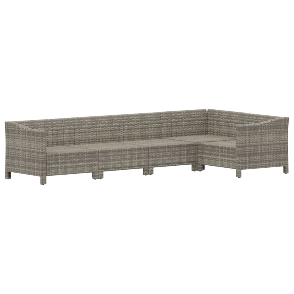 5-delige Loungeset met kussens poly rattan grijs