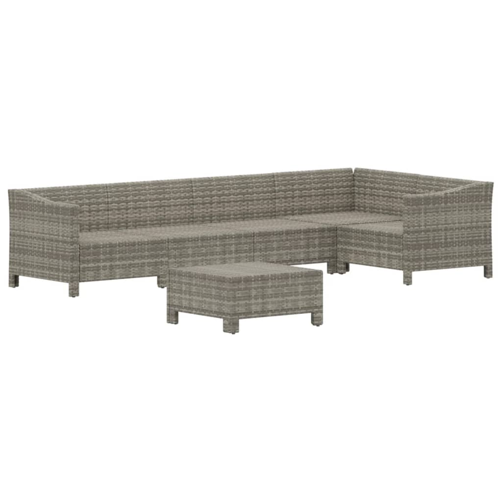 5-delige Loungeset met kussens poly rattan grijs