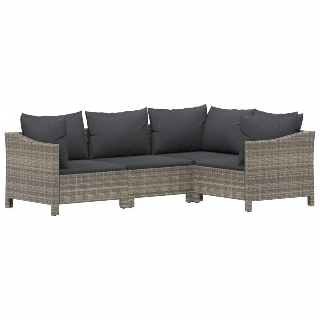 5-delige Loungeset met kussens poly rattan grijs